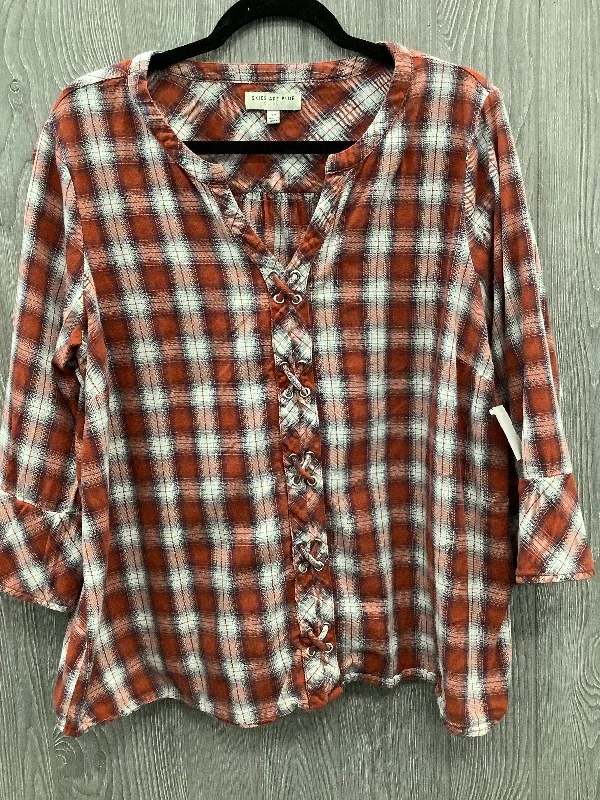 Lounge Chic Top Long Sleeve By Skies Are Blue In Plaid Pattern, Size: 2x