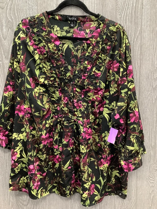 Soft Touch Top 3/4 Sleeve By Clothes Mentor In Black & Green, Size: 2x
