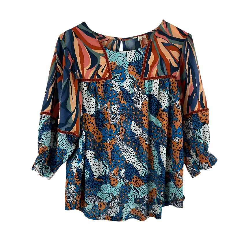 Street Fashion Top Long Sleeve By Umgee In Blue & Orange, Size: L