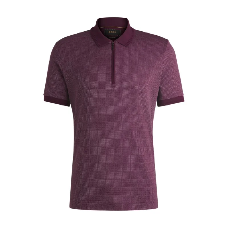 Casual Fit Zip-neck polo shirt in cotton and silk
