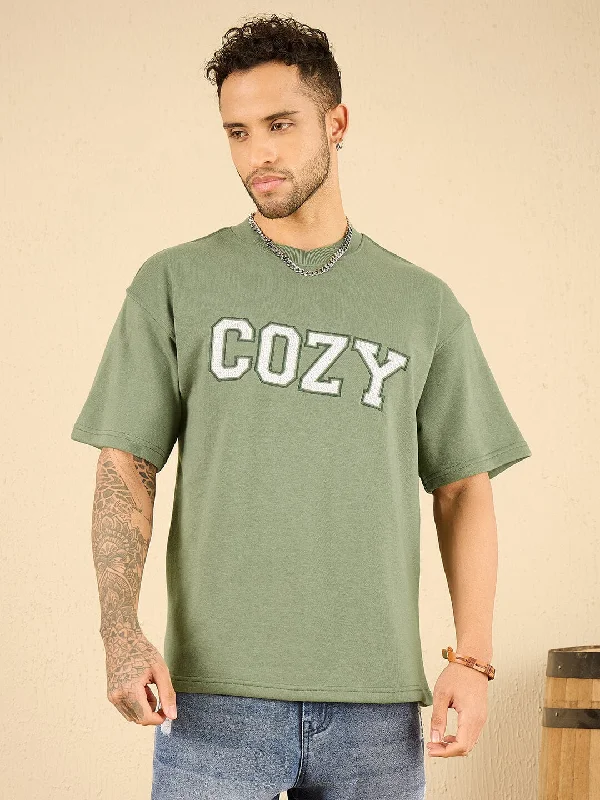 Lazy Style Mineral Green Cozy Embroidered Oversized Tshirt