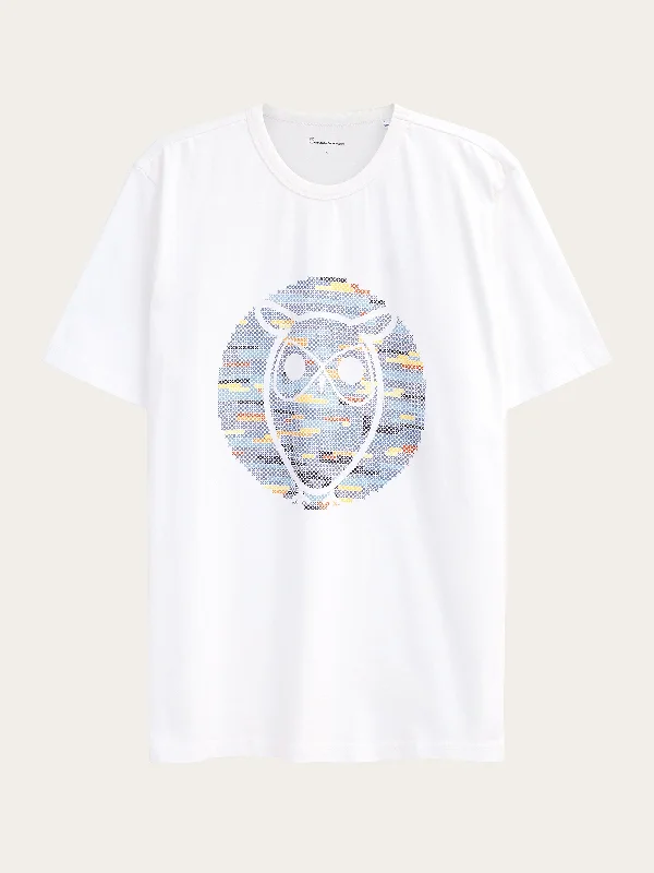 Must-have For Autumn And Winter Regular short sleeve heavy single owl cross stitch print t-shirt - GOTS/Vegan - Bright White