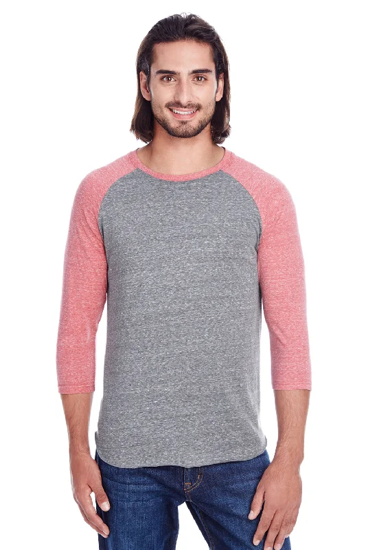 Stunning Fashion Threadfast Apparel Mens 3/4 Sleeve Crewneck T-Shirt - Grey/Red