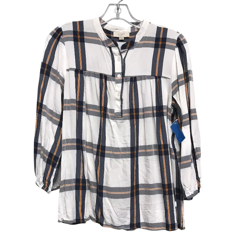 Casual Style Top 3/4 Sleeve By Loft In Checkered Pattern, Size:M