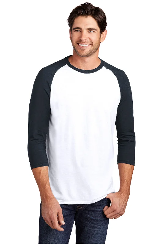 Cozy Layers District Mens Perfect Tri 3/4 Sleeve Crewneck T-Shirt - White/New Navy Blue