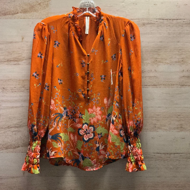 Comfortable Tops Top Long Sleeve By Anthropologie In Floral Print, Size: Xs