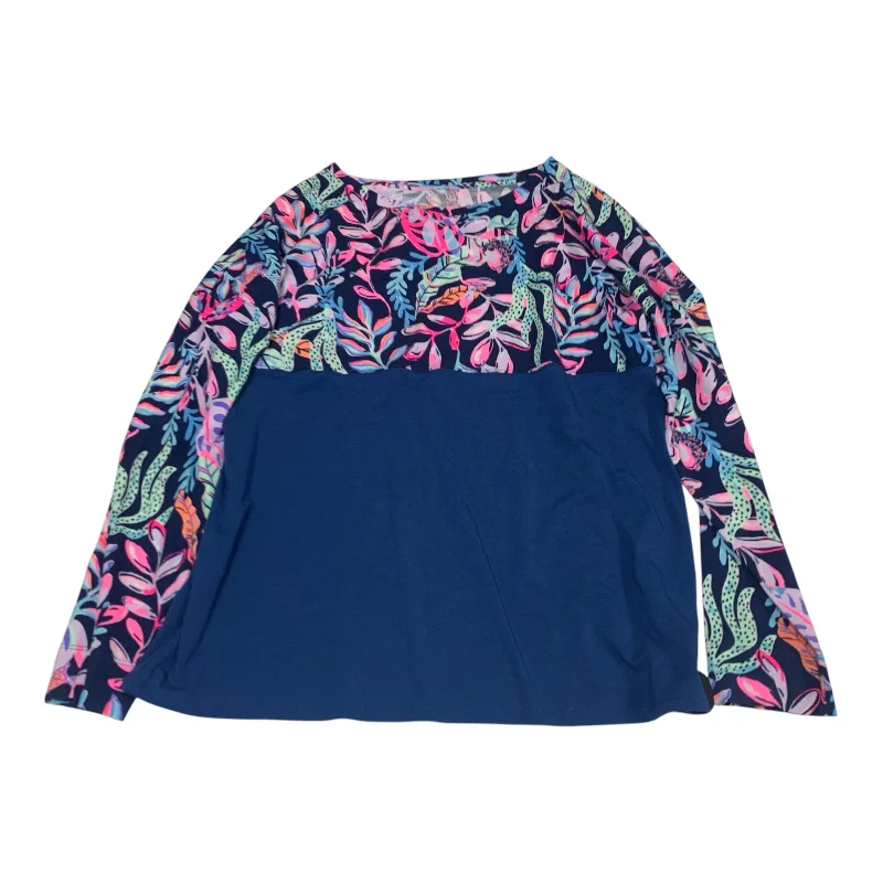 Effortless Outfits Top Long Sleeve Designer By Lilly Pulitzer In Navy, Size: M