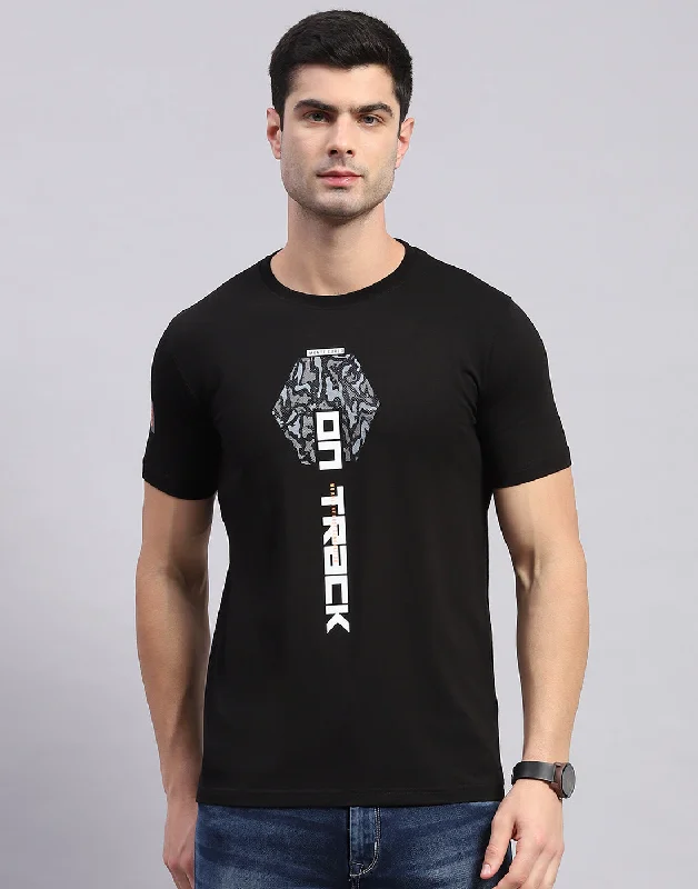 Casual Choice Men Black Printed Round Neck Half Sleeve T-Shirt