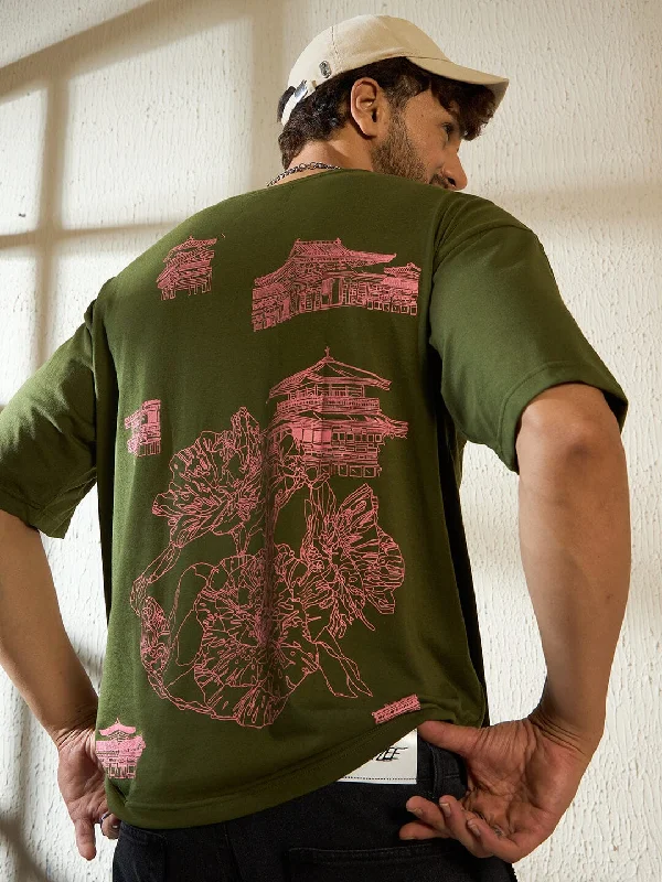 Exquisite Craftsmanship Olive Sakura Graphic Oversized Tshirt