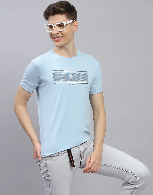 Innovative Design Men Blue Printed Round Neck Half Sleeve T-Shirt