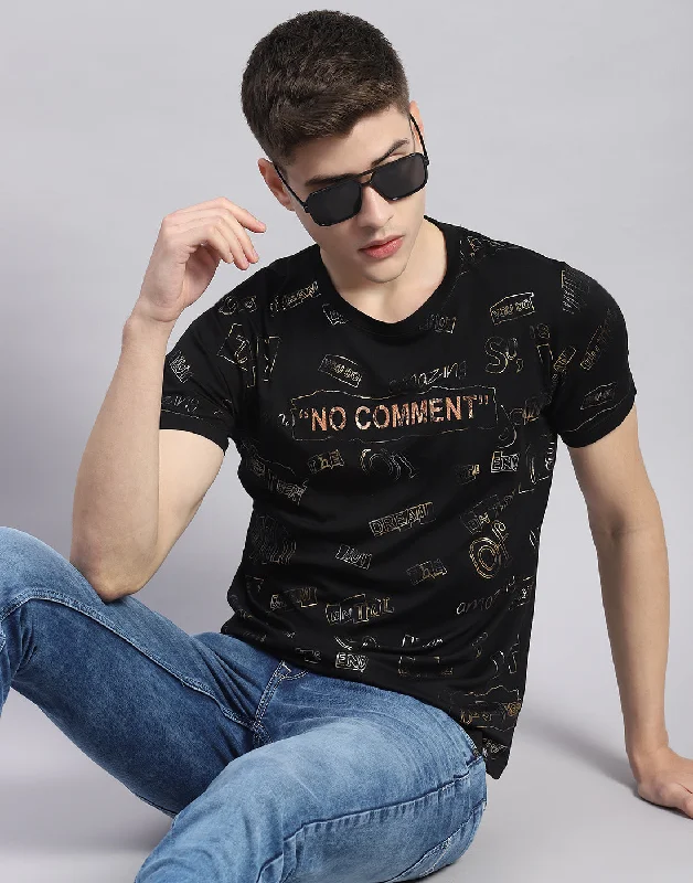 Casual Chic Outfits Men Black Printed Round Neck Half Sleeve T-Shirt