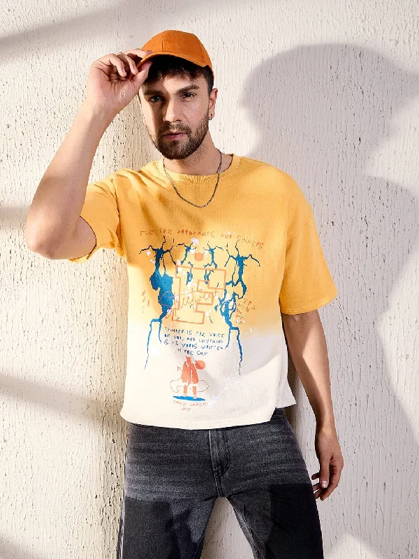 Warm Chic Outfits Yellow Ombre Oversized Graphic Tshirt
