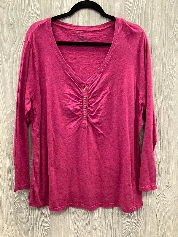 Must-have For Autumn And Winter Top Long Sleeve By Faded Glory In Purple, Size: 2x