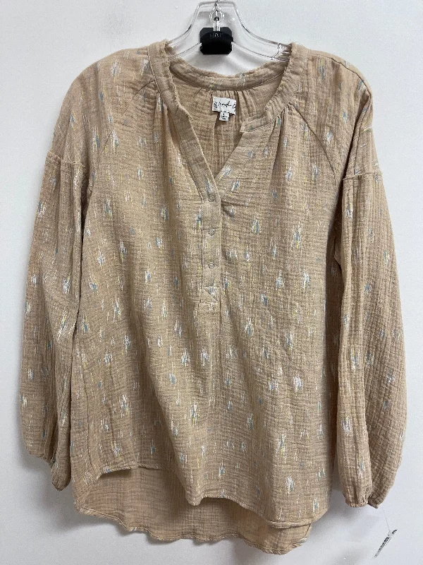 Simple Design Top Long Sleeve By Wonderly In Tan, Size: L