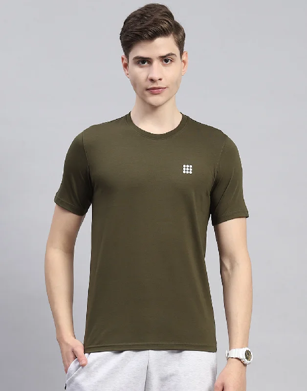 Stylish Wear Men Olive Solid Round Neck Half Sleeve T-Shirt
