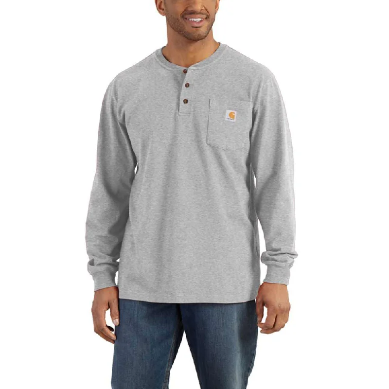 Carhartt Mens Cotton Long Sleeve Knit Henley Work T-Shirt - K128HGY
