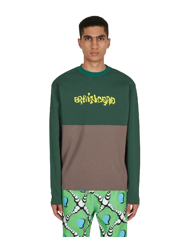 French Style Embroidered Football Longsleeve T-Shirt Green