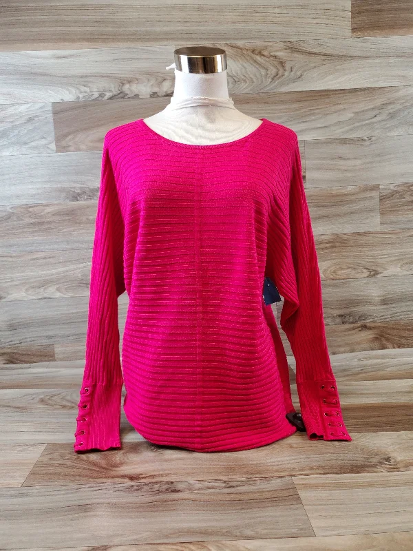 Embroidered Letters Top Long Sleeve By New York And Co In Pink, Size: M