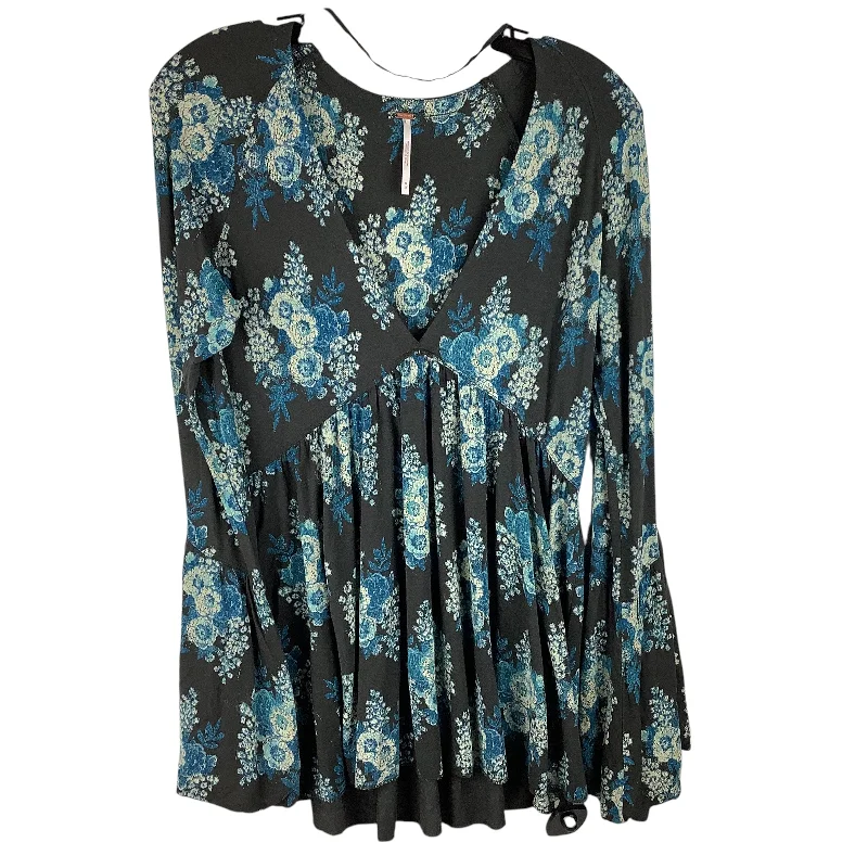 Smart Casuals Top Long Sleeve By Free People In Blue & Grey, Size: M