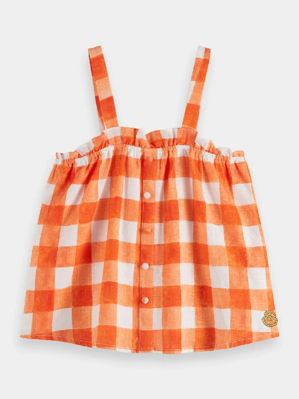 Kids - Checked linen blend top