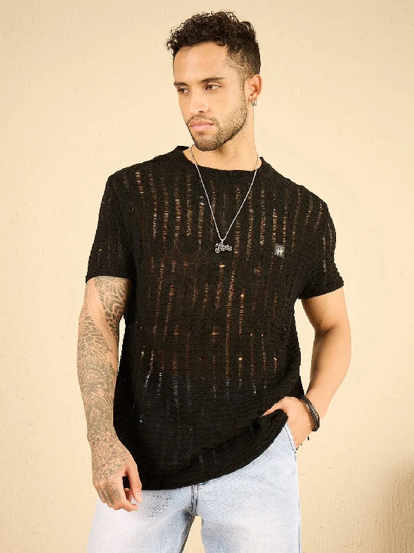 Fashion Elements Black See Through Knitted Tshirt