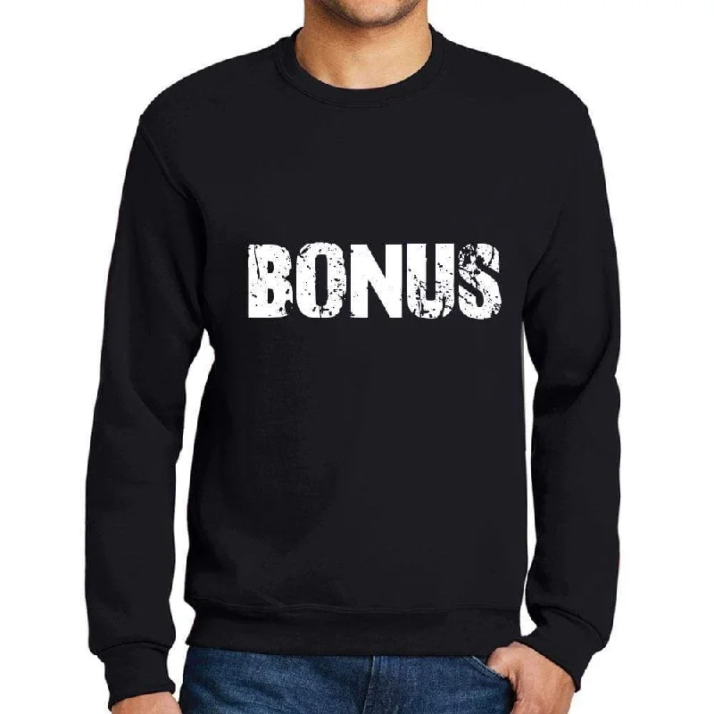 Fashion And Simplicity Men's Printed Graphic Sweatshirt Popular Words BONUS Deep Black