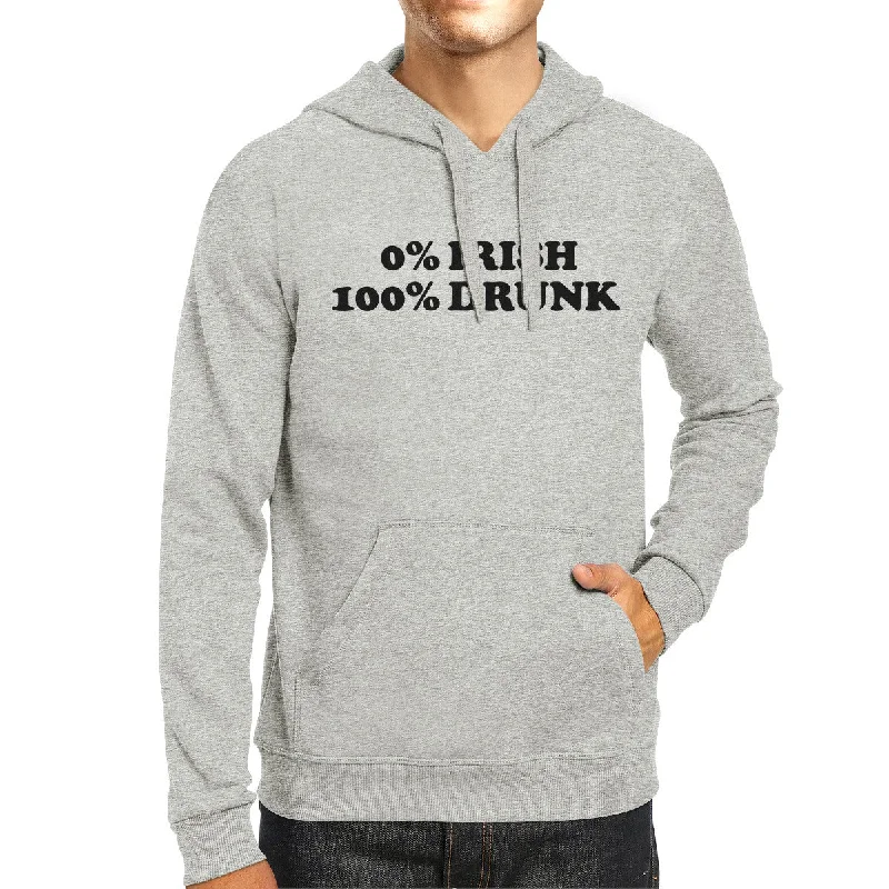 Trendy Traveler 0% Irish 100% Drunk Gray Unisex Hoodie St Patricks Day Funny Top