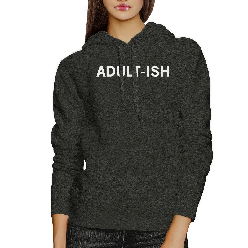 Hooded design Adult-ish Unisex Charcoal Grey Hoodie Simple Trendy Typography Top