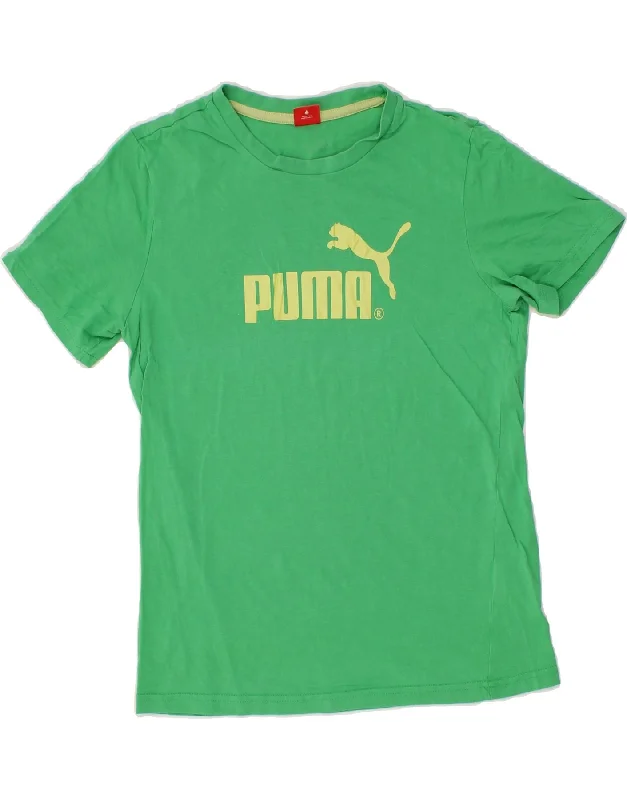 Sports Series PUMA Boys Graphic T-Shirt Top 10-11 Years XL Green Cotton