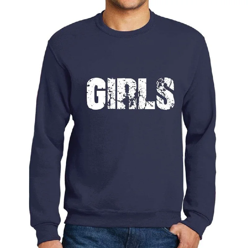 Comfortable Fitwear Men's Printed Graphic Sweatshirt Popular Words GIRLS French Navy