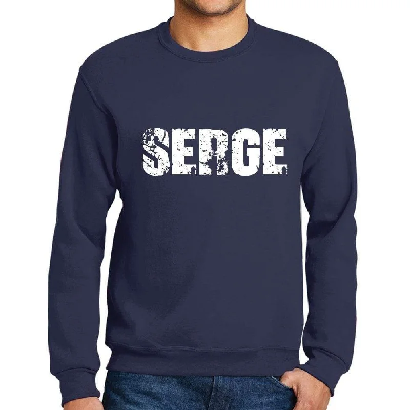 Elegant Casuals Men's Printed Graphic Sweatshirt Popular Words SERGE French Navy