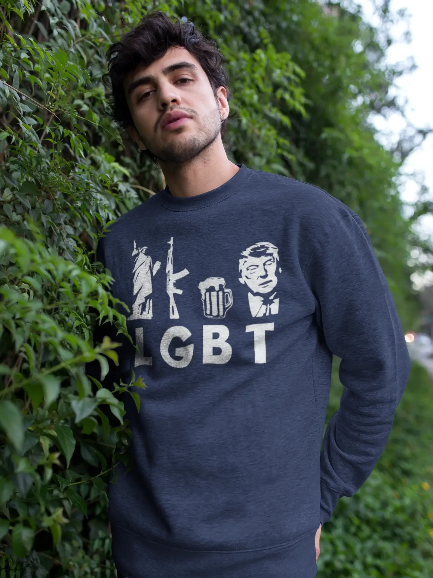 Layered Comfort Men's Printed Graphic Sweatshirt LGBT Liberty Guns Beer French Navy