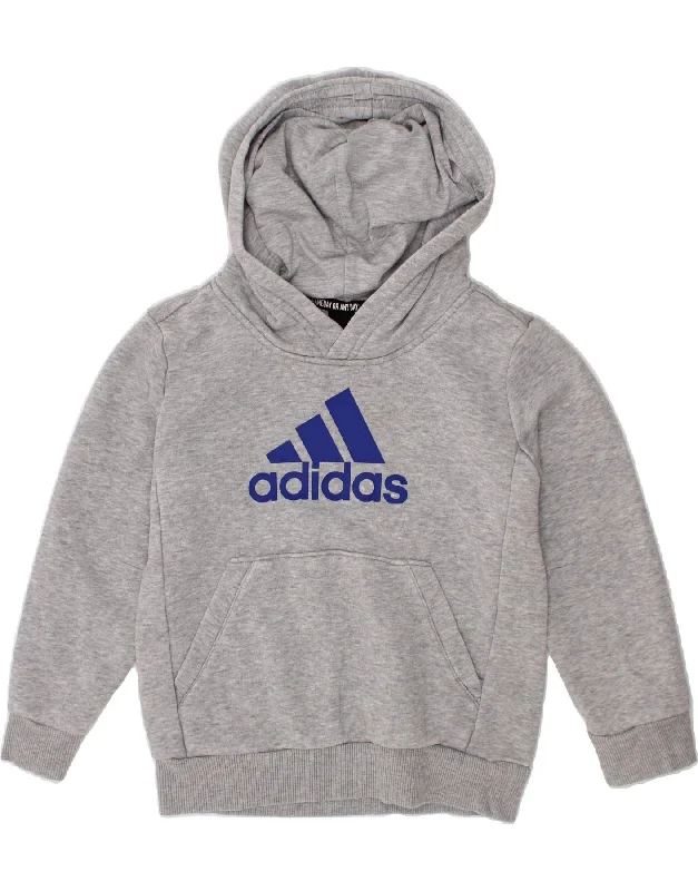 Soft Relaxation Wear ADIDAS Boys Graphic Hoodie Jumper 4-5 Years Grey Cotton