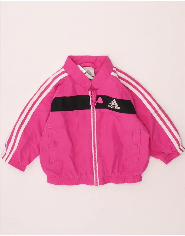 French Style ADIDAS Baby Girls Tracksuit Top Jacket 0-3 Months Pink Colourblock