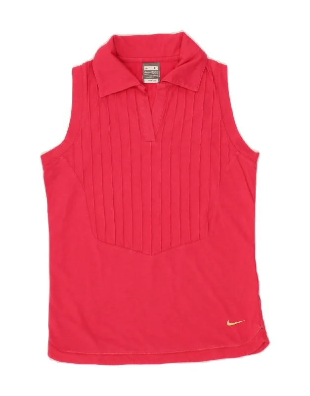 Smart Casuals NIKE Girls Sleeveless Polo Shirt 13-14 Years XL Pink Cotton