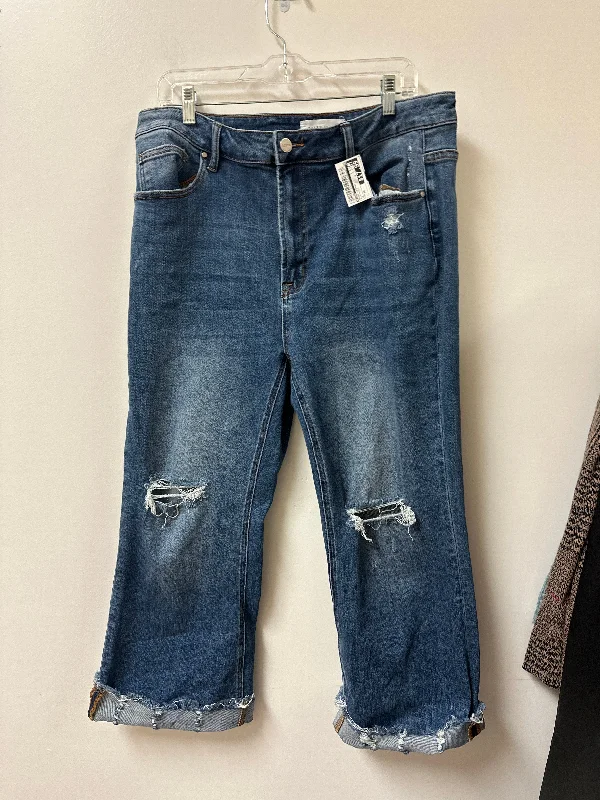 High Street Design Jeans Cropped By Risen In Blue Denim, Size: 18