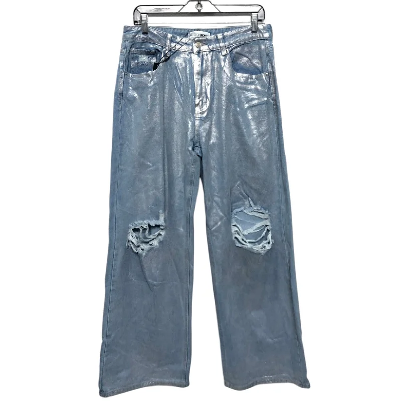 Urban Comfort Jeans Wide Leg By Fashion Nova In Blue & Silver, Size:12