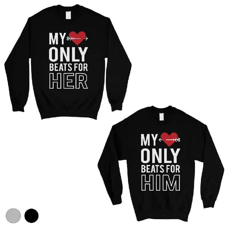 Modern Chic My Heart Beats For Her Him Matching Sweatshirt Pullover Cute Gift