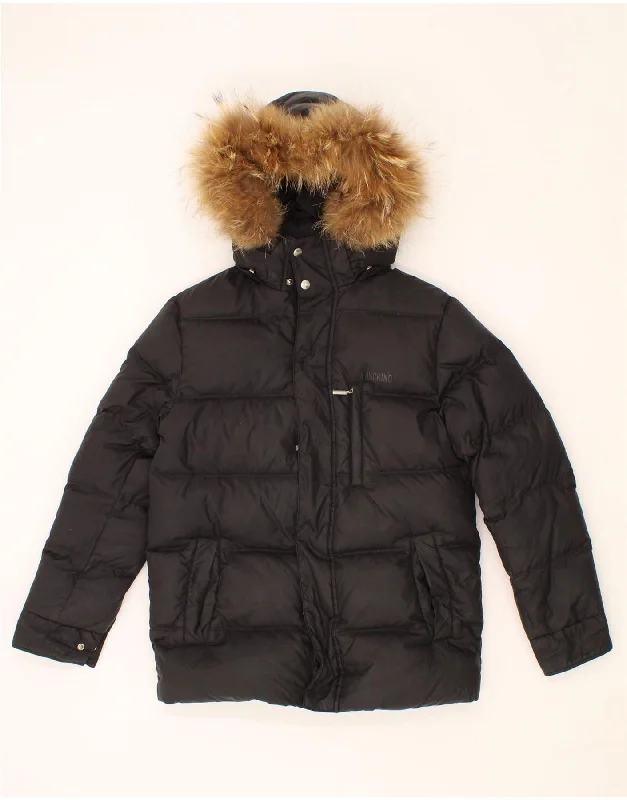 Elegant Outline MOSCHINO Boys Hooded Padded Jacket 12-13 Years Black Nylon