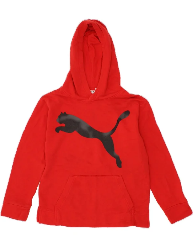 Comfortable Mind PUMA Boys Graphic Hoodie Jumper 10-11 Years Medium Red Cotton