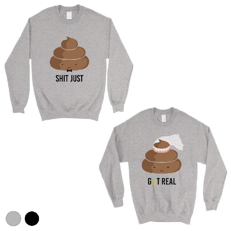 Relaxed Dresses Poop Shit Got Real Matching Sweatshirt Pullover Unique Couples Gift