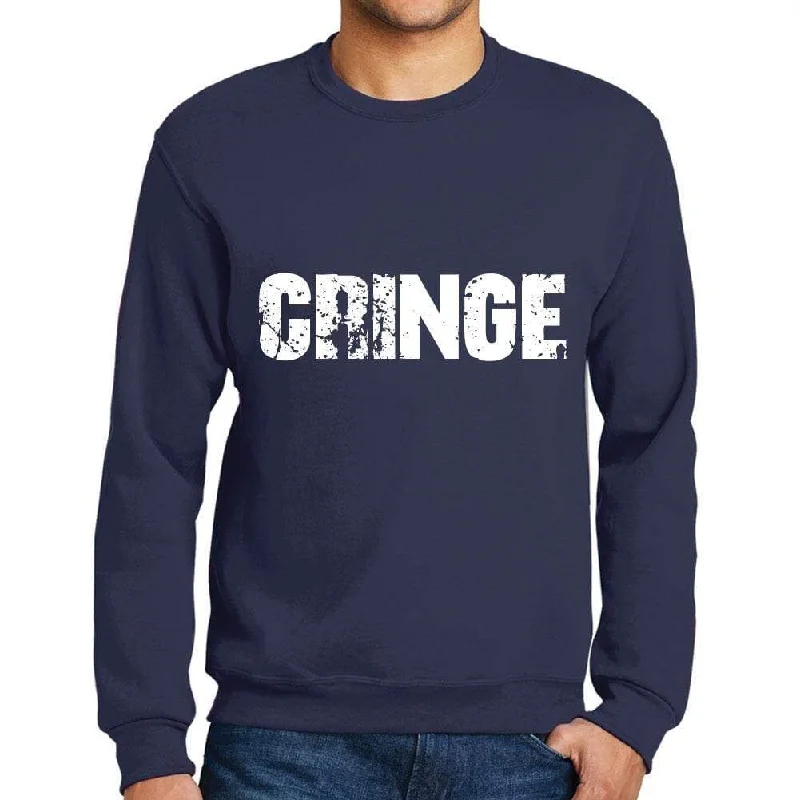 Cozy Fashions Men's Printed Graphic Sweatshirt Popular Words CRINGE French Navy