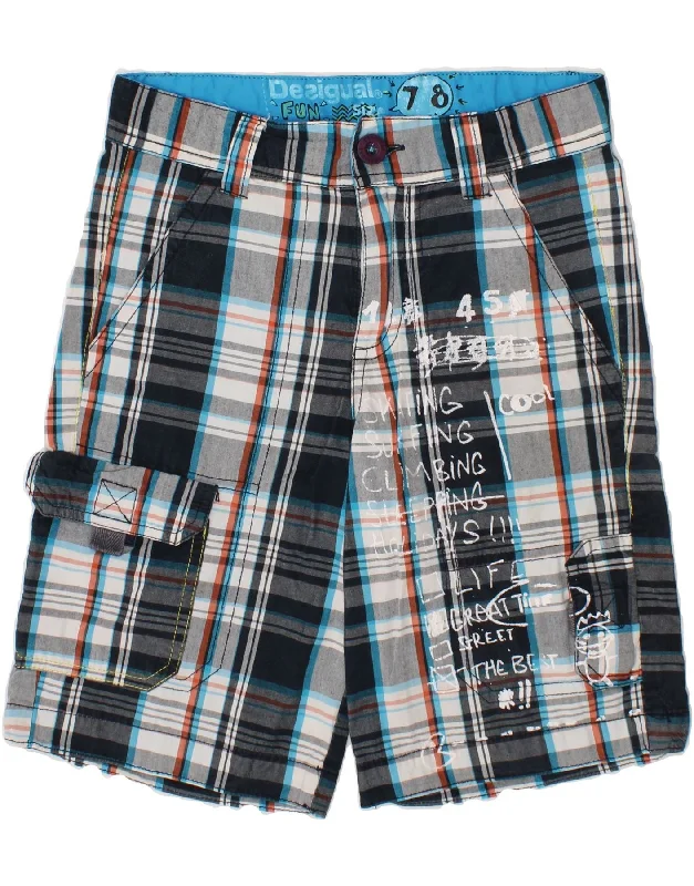 Comfortable Tops DESIGUAL Boys Graphic Cargo Shorts 7-8 Years W24 Navy Blue Check Polyester Comfortable Tops DESIGUAL Boys Graphic Cargo Shorts 7-8 Years W24 Navy Blue Check Polyester