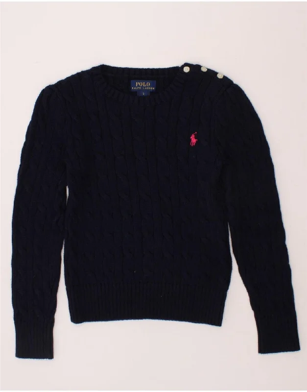 Relaxed And Casual POLO RALPH LAUREN Girls Crew Neck Jumper Sweater 5-6 Years Navy Blue