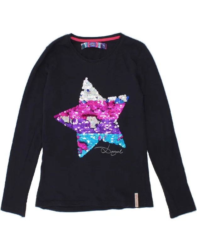 Light Dressing DESIGUAL Girls Graphic Top Long Sleeve 9-10 Years Navy Blue Cotton