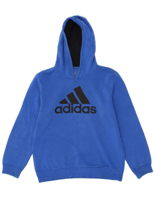 Exquisite Tailoring ADIDAS Boys Graphic Hoodie Jumper 13-14 Years Large Blue Cotton