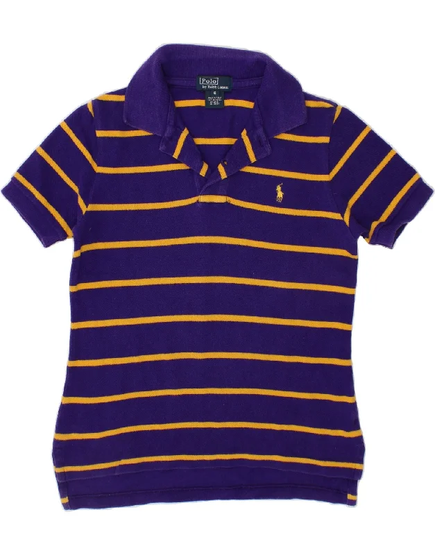 Bright Colors POLO RALPH LAUREN Boys Polo Shirt 5-6 Years Purple Striped Cotton