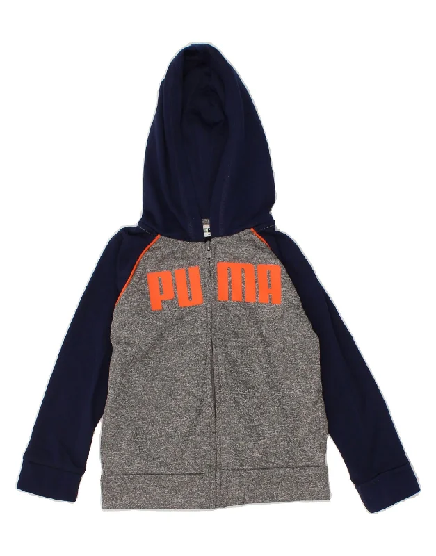 High Street Fashion PUMA Boys Graphic Zip Hoodie Sweater 3-4 Years Grey Colourblock Polyester