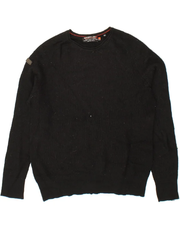 Fresh Comfort SUPERDRY Boys Crew Neck Jumper Sweater 15-16 Years 2XL  Black Viscose