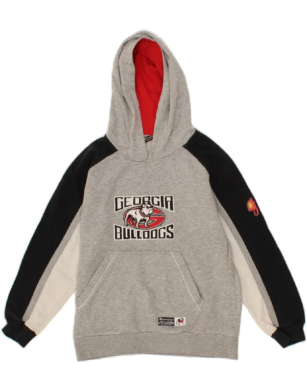Cozy Sweaters CHAMPION Boys Graphic Hoodie Jumper 9-10 Years Medium Grey Colourblock